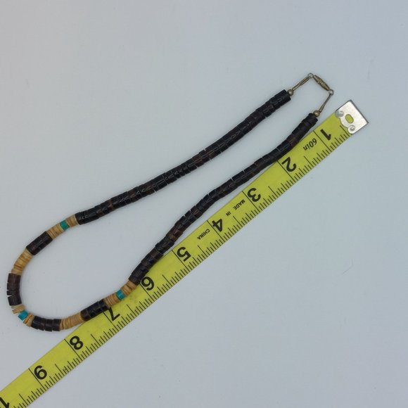 Unisex Necklace Brown Turquoise Colored Stone Beads Single Strand Barrell Clasp - Picture 9 of 9